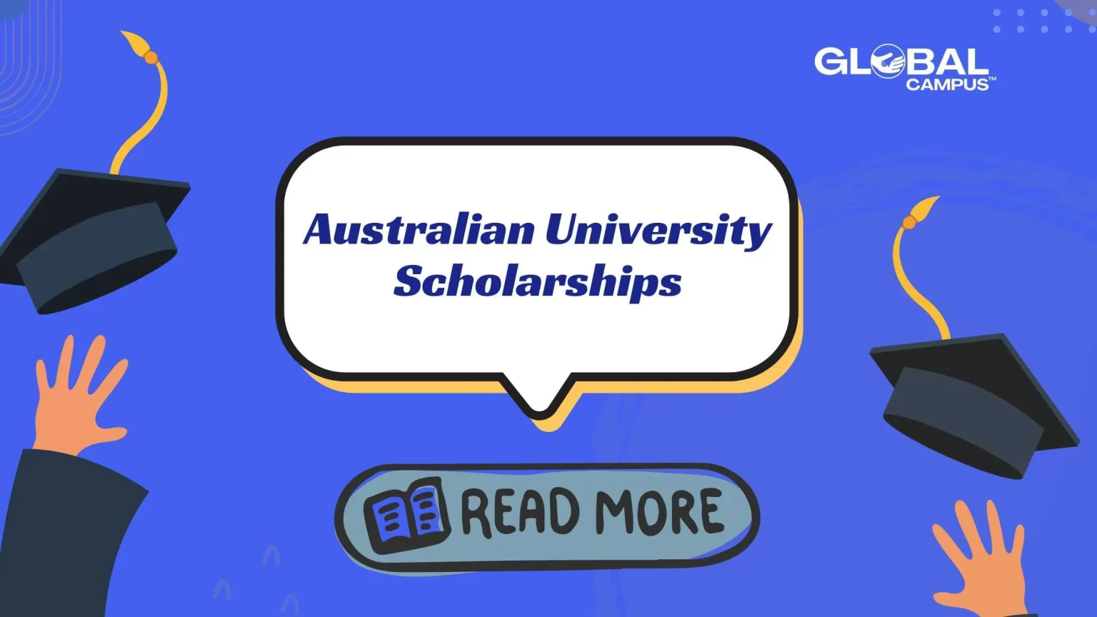 International students are celebrating the Australian Scholarships by throwing graduation caps in the air.