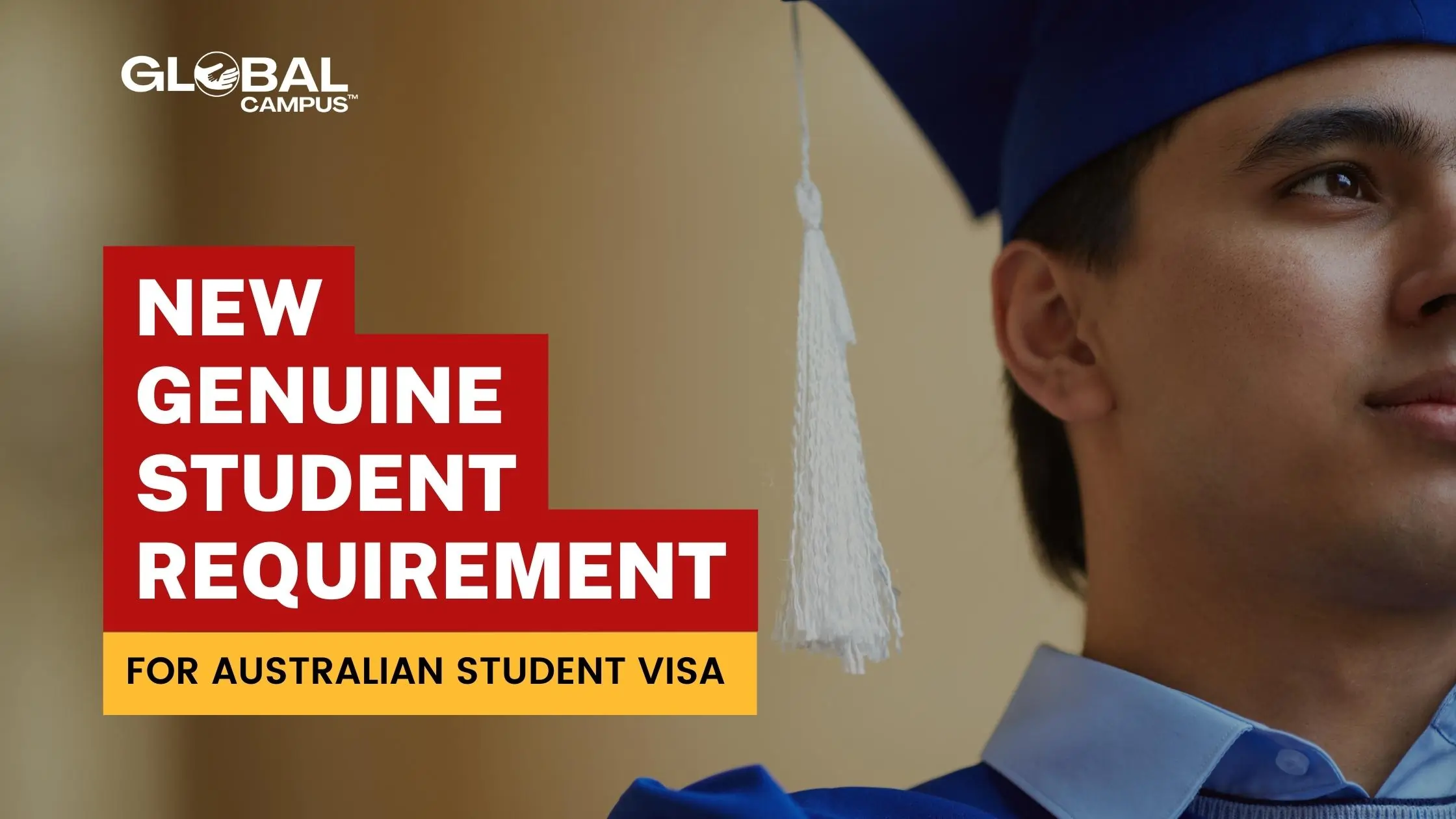 A boy in a blue graduation robe showing Genuine Student Requirement for Australian Student Visa.