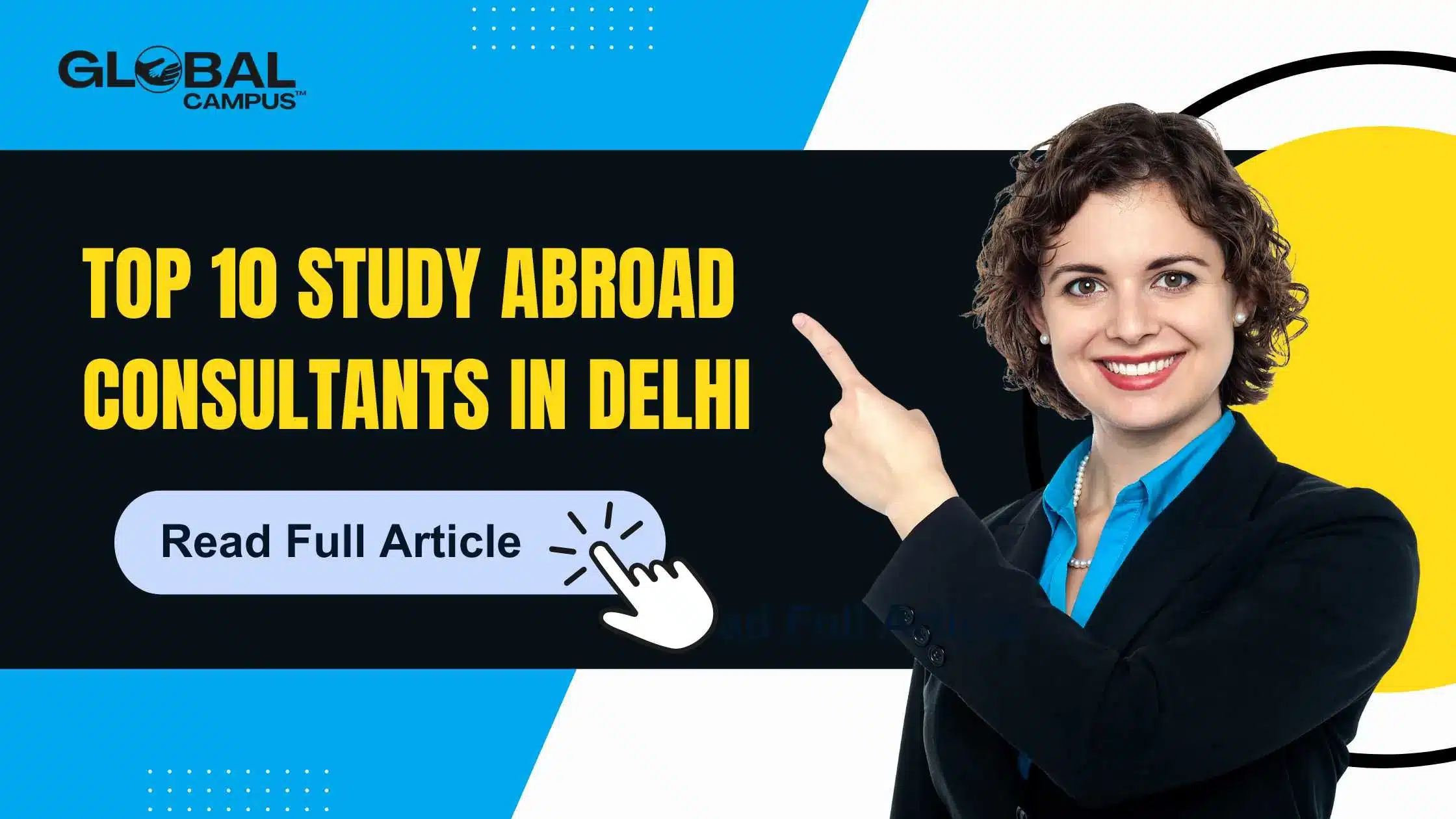 A lady points her finger on a text that mentions top 10 study abroad consultants in Delhi, NCR