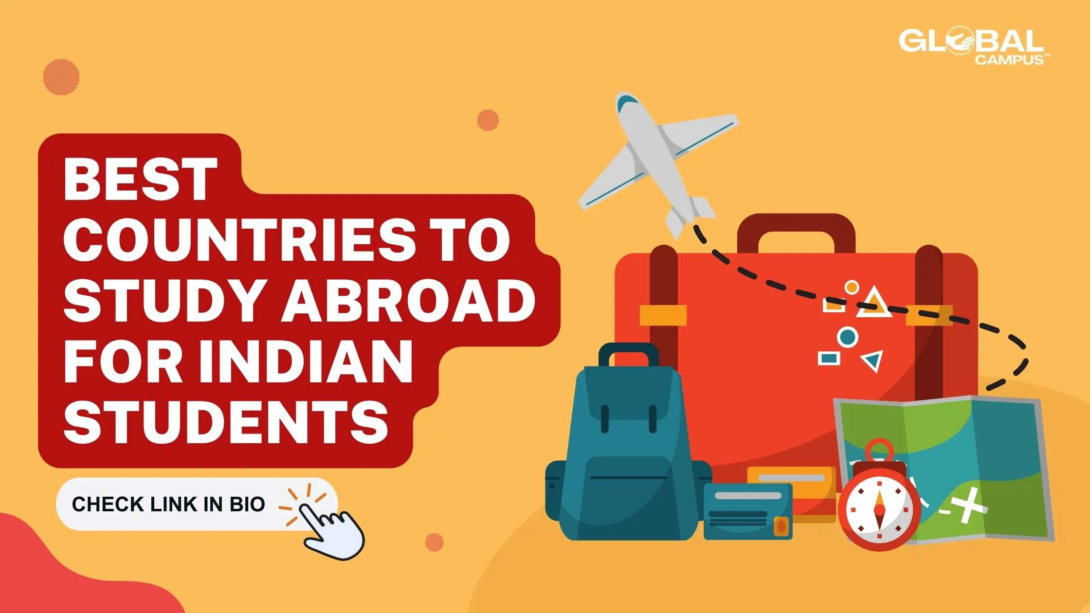 A banner showing Packed bags & an aeroplane depicting the Best countrie to Study Abroad