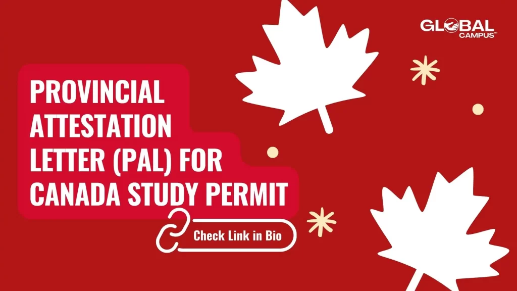 Red-colored banner with maple leaves and a title mentions the Provincial Attestation Letter (PAL) for Canada Study Visa.