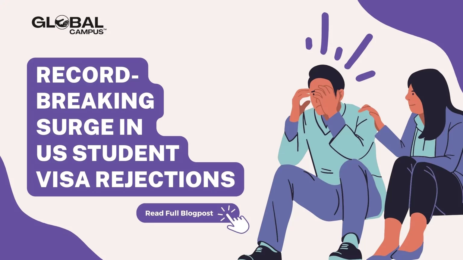 A student is being consoled by a counsellor whose US student visa has been rejected.