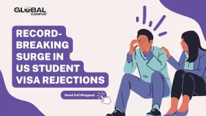 A student is being consoled by a counsellor whose US student visa has been rejected.