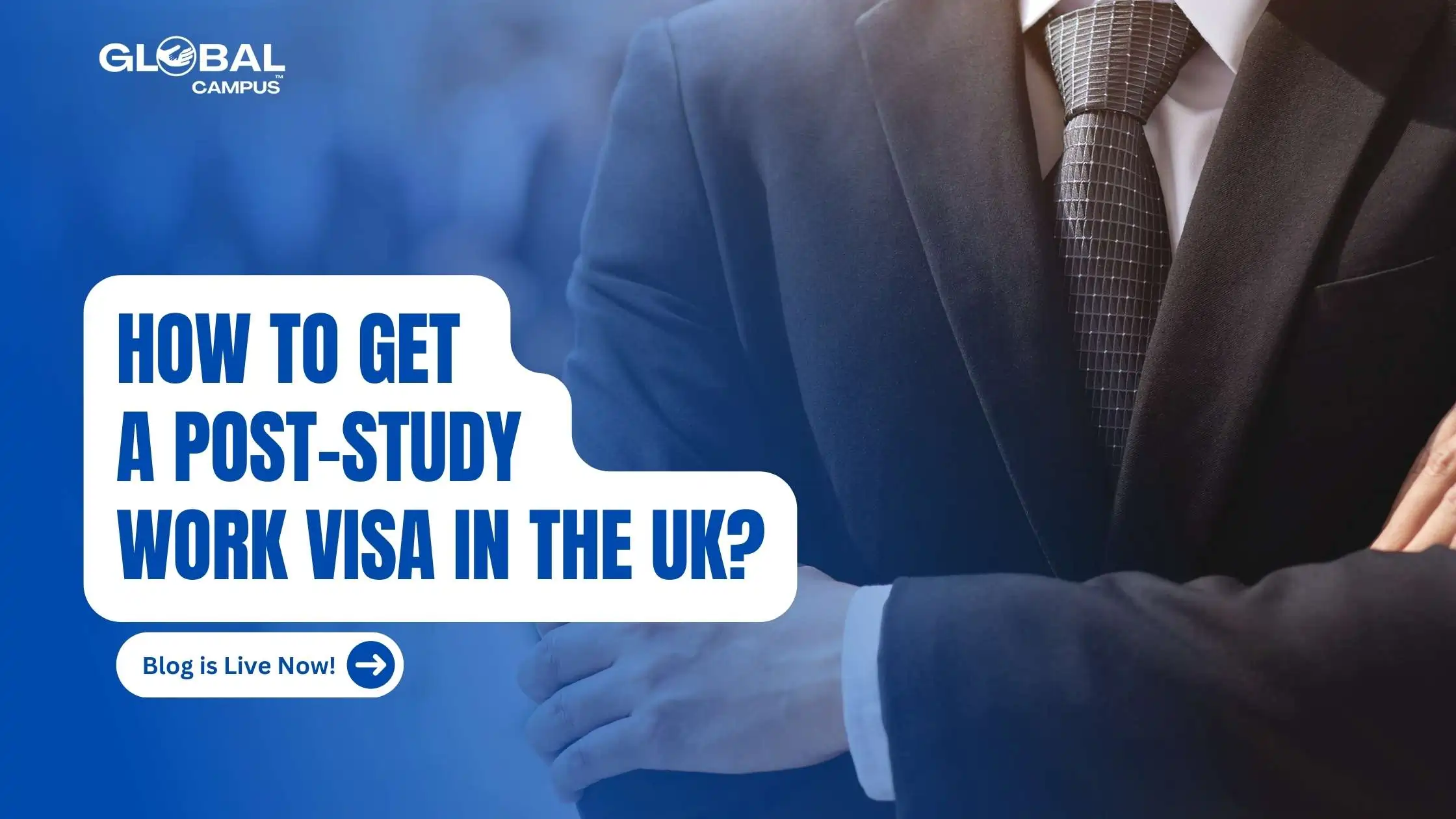 a consultant in black suit with folded arms depicting How to Get a Post-Study Work (PSW) Visa in the UK?