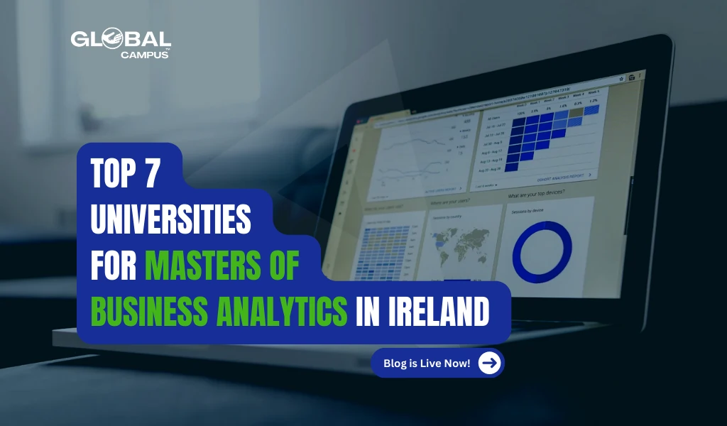 Open Laptop with data presentation of "Top 7 Universities For Masters of Business Analytics in Ireland".